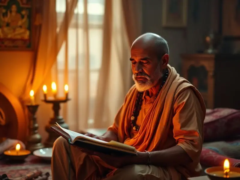 ఆధ్యాత్మిక గ్రంథం చదువుతున్న భక్తుడు
